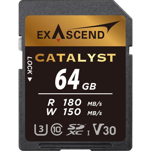 Exascend Catalyst SD Card 64GB, UHS-I/ V30 / U3 / Class 10, Read:180 MB/s, Write:150 MB/s